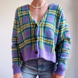 Ragged Priest Oversized Plaid Fluffy Cardigan